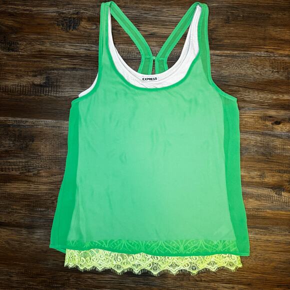 Express size XS Y2K double tank sheer with lace - Picture 1 of 8